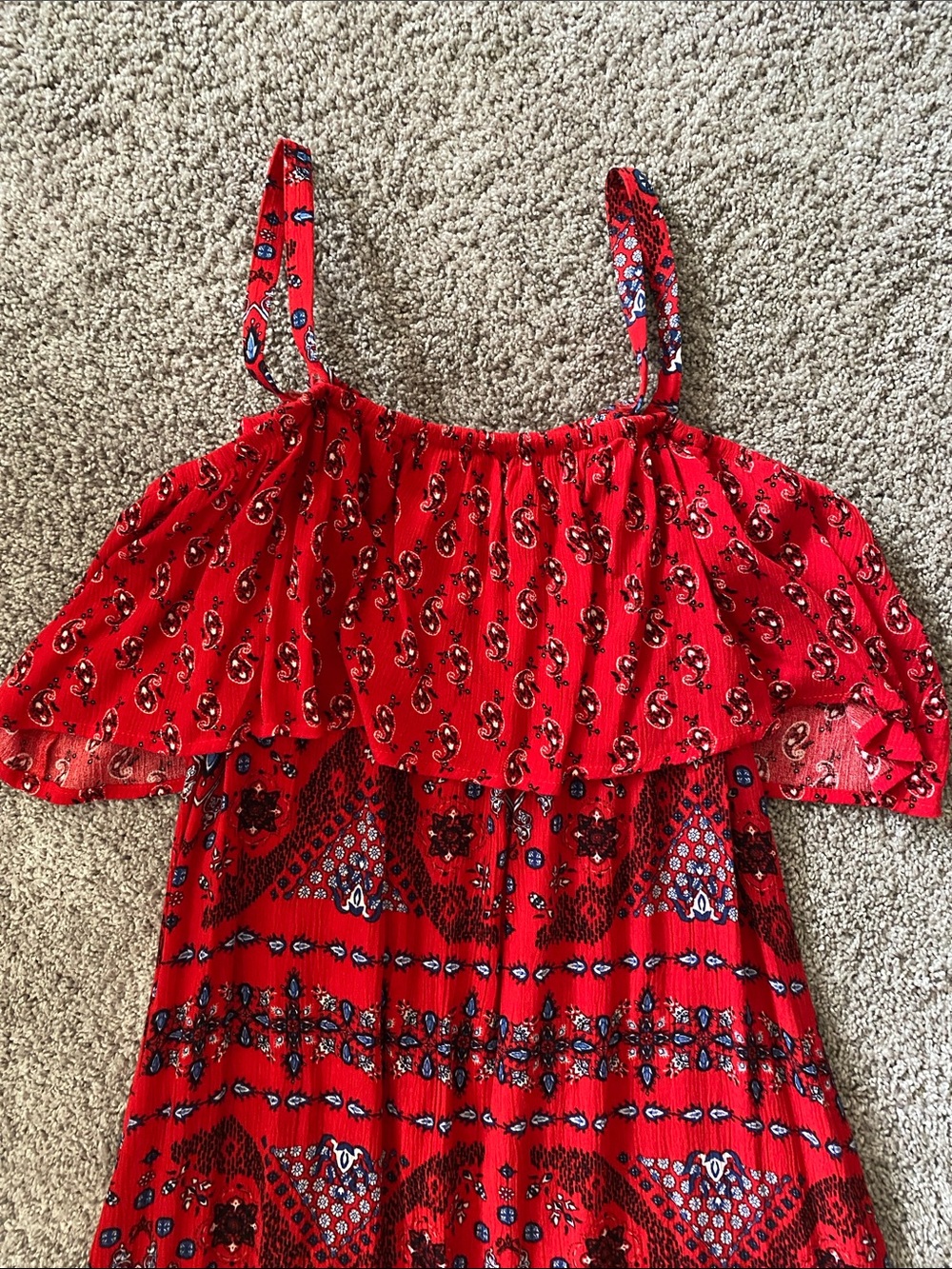 Red Printed Ruffle-Top Dress - Picture 2 of 3